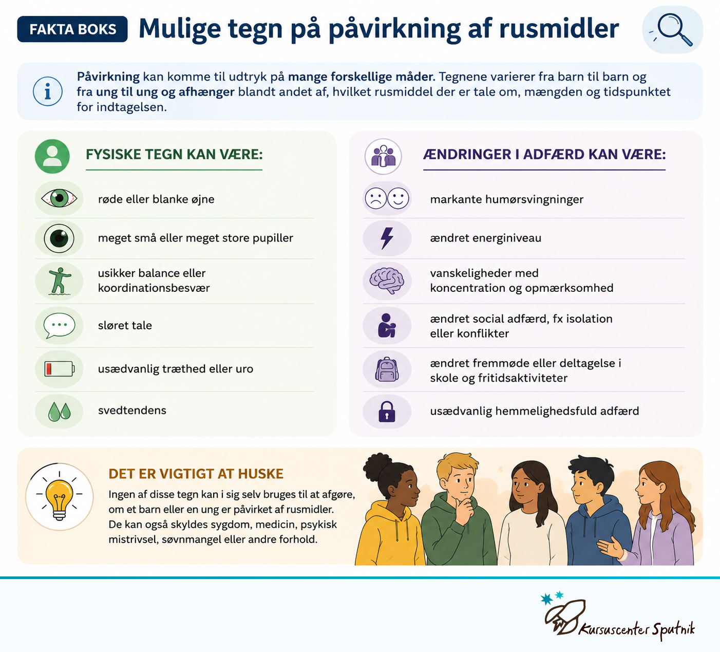 Mulige tegn på påvirkning af rusmidler